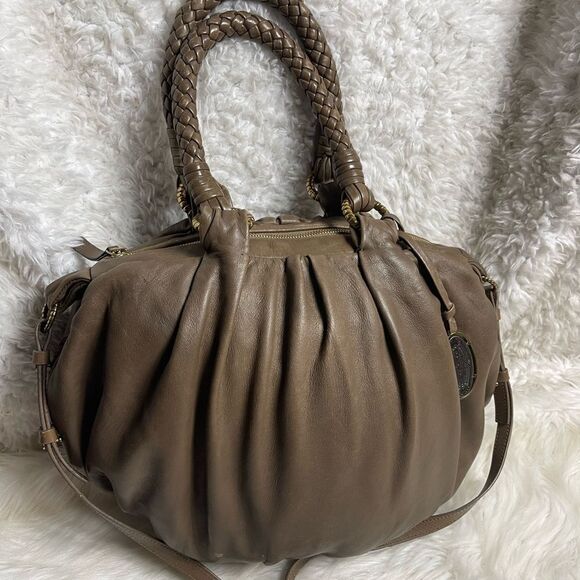 Ellie Tahari soft leather Brown large Satchel/ shoulder bag gold tone hardware - Picture 3 of 13